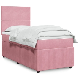 Cama box spring con colchón terciopelo rosa 90x190 cm