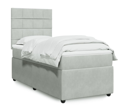 Cama box spring con colchón terciopelo gris claro 90x190 cm