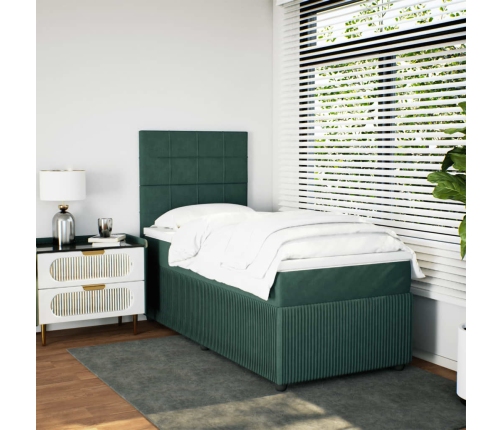 Cama box spring con colchón terciopelo verde oscuro 90x190 cm