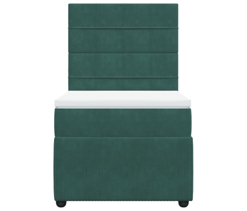 Cama box spring con colchón terciopelo verde oscuro 90x190 cm