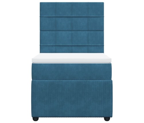 Cama box spring con colchón terciopelo azul oscuro 90x190 cm