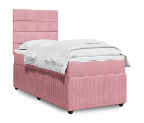 Cama box spring con colchón terciopelo rosa 90x190 cm