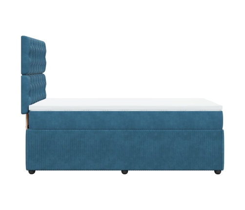 Cama box spring con colchón terciopelo azul oscuro 90x190 cm