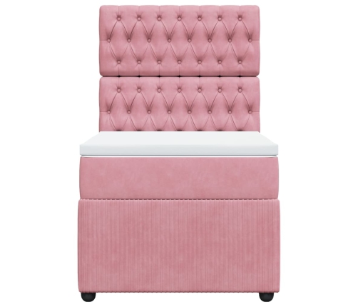 Cama box spring con colchón terciopelo rosa 90x190 cm