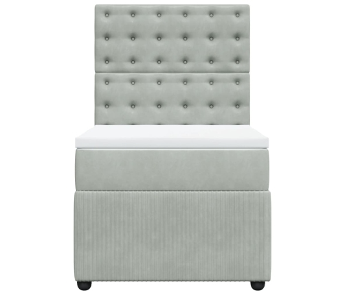 Cama box spring con colchón terciopelo gris claro 90x190 cm