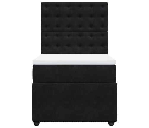 Cama box spring con colchón cuero sintético negro 90x190 cm