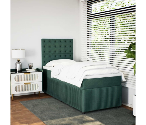 Cama box spring con colchón terciopelo verde oscuro 90x190 cm