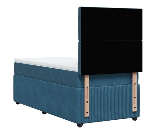 Cama box spring con colchón terciopelo azul oscuro 90x190 cm