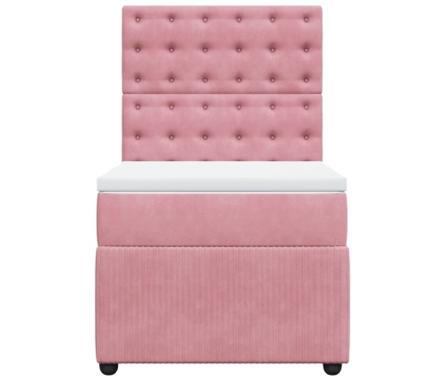 Cama box spring con colchón terciopelo rosa 90x190 cm