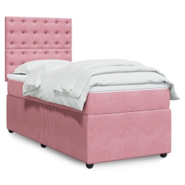 Cama box spring con colchón terciopelo rosa 90x190 cm