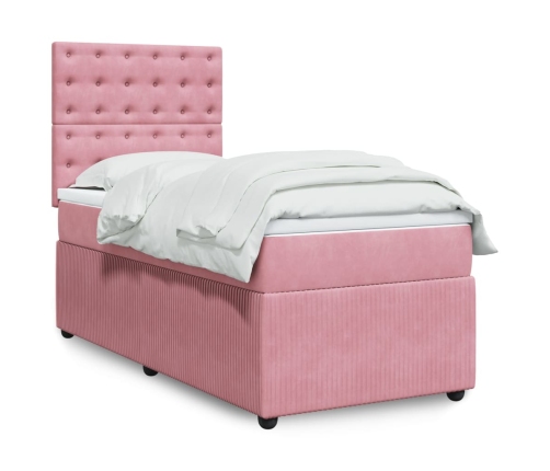 Cama box spring con colchón terciopelo rosa 90x190 cm