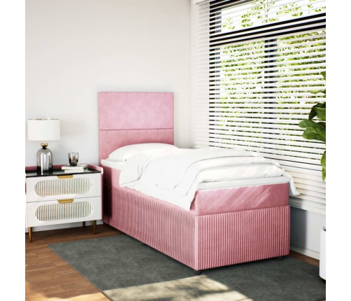 Cama box spring con colchón terciopelo rosa 90x200 cm