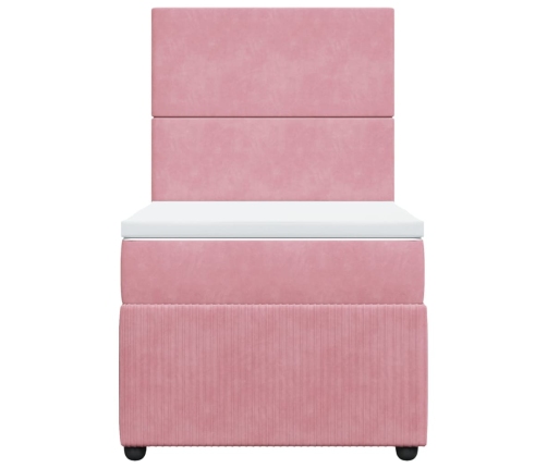 Cama box spring con colchón terciopelo rosa 90x200 cm