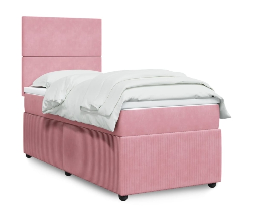 Cama box spring con colchón terciopelo rosa 90x200 cm