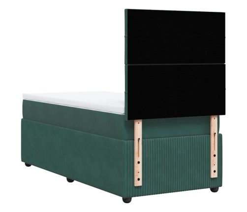 Cama box spring con colchón terciopelo verde oscuro 90x200 cm