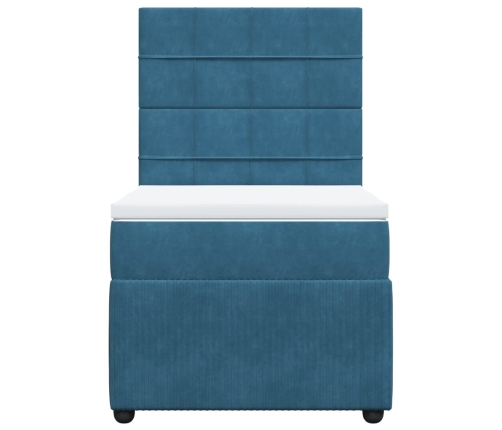 Cama box spring con colchón terciopelo azul oscuro 90x200 cm