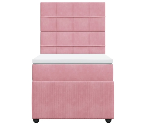 Cama box spring con colchón terciopelo rosa 90x200 cm