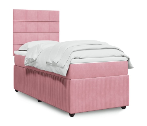 Cama box spring con colchón terciopelo rosa 90x200 cm