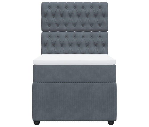 Cama box spring con colchón terciopelo gris oscuro 90x200 cm