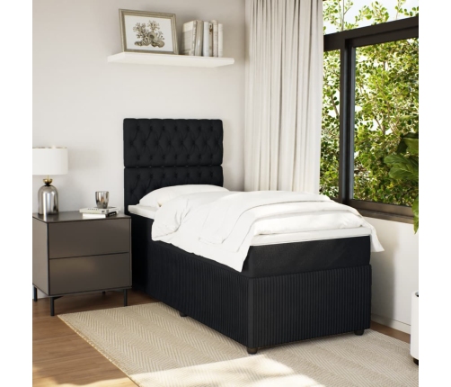 Cama box spring con colchón terciopelo negro 90x200 cm