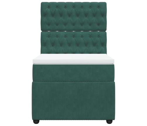 Cama box spring con colchón terciopelo verde oscuro 90x200 cm