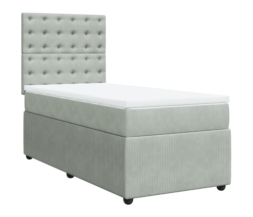 Cama box spring con colchón terciopelo gris claro 90x190 cm