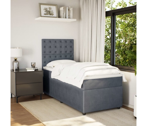 Cama box spring con colchón terciopelo gris oscuro 90x200 cm