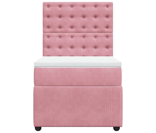 Cama box spring con colchón terciopelo rosa 90x200 cm