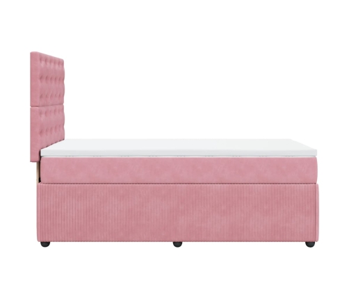 Cama box spring con colchón terciopelo rosa 90x200 cm