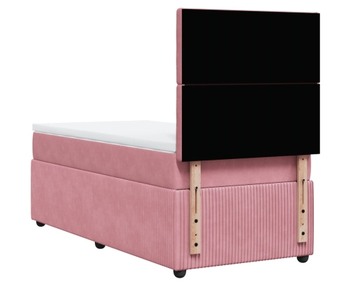 Cama box spring con colchón terciopelo rosa 90x200 cm