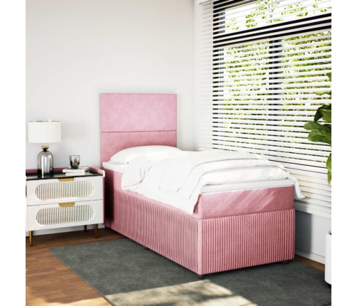 Cama box spring con colchón terciopelo rosa 100x200 cm