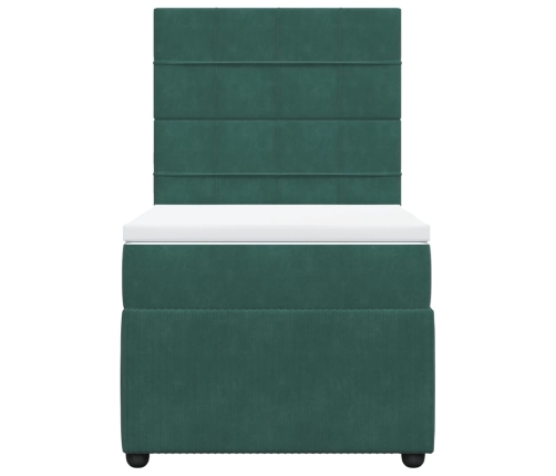 Cama box spring con colchón terciopelo verde oscuro 100x200 cm