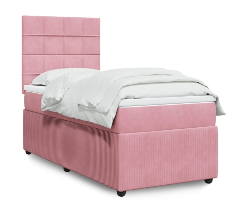 Cama box spring con colchón terciopelo rosa 100x200 cm