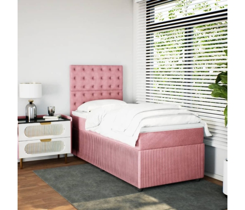 Cama box spring con colchón terciopelo rosa 100x200 cm