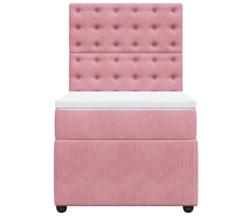 Cama box spring con colchón terciopelo rosa 100x200 cm