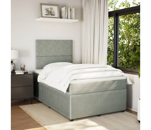 Cama box spring con colchón terciopelo gris claro 120x190 cm