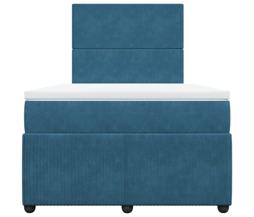 Cama box spring con colchón terciopelo azul oscuro 120x190 cm