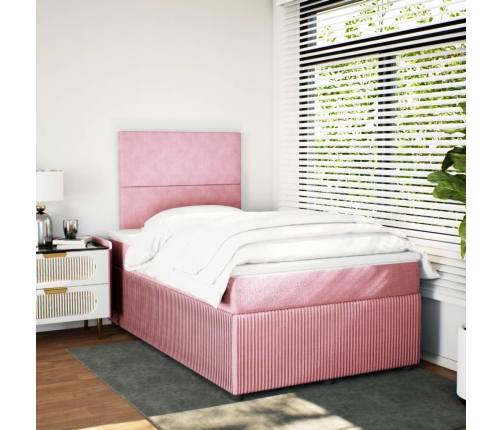 Cama box spring con colchón terciopelo rosa 120x190 cm