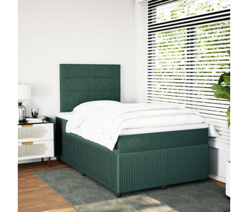 Cama box spring con colchón terciopelo verde oscuro 120x190 cm