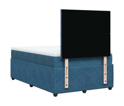 Cama box spring con colchón terciopelo azul oscuro 120x190 cm