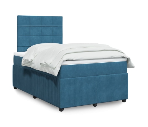 Cama box spring con colchón terciopelo azul oscuro 120x190 cm