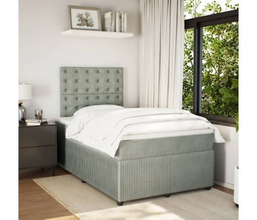 Cama box spring con colchón terciopelo gris claro 120x190 cm