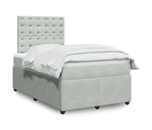 Cama box spring con colchón terciopelo gris claro 120x190 cm