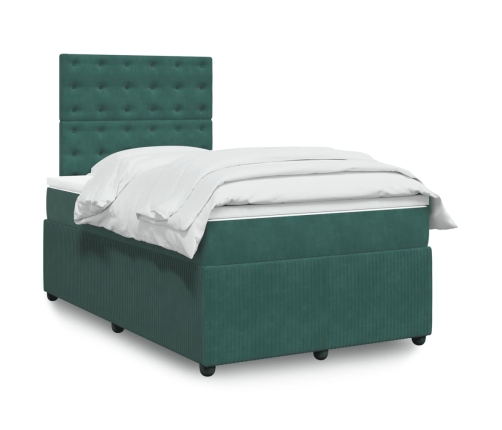 Cama box spring con colchón terciopelo verde oscuro 120x190 cm