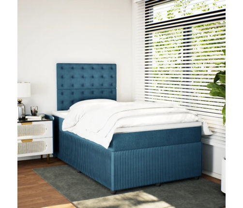 Cama box spring con colchón terciopelo azul oscuro 120x190 cm