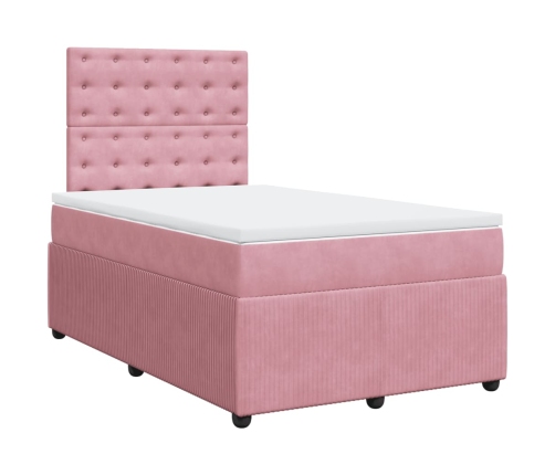 Cama box spring con colchón terciopelo rosa 120x190 cm