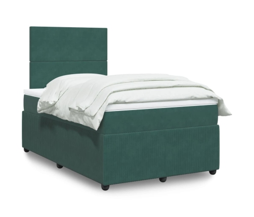 Cama box spring con colchón terciopelo verde oscuro 120x200 cm