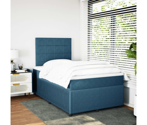 Cama box spring con colchón terciopelo azul oscuro 120x200 cm