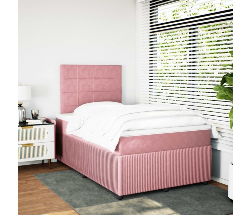 Cama box spring con colchón terciopelo rosa 120x200 cm