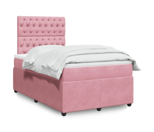 Cama box spring con colchón terciopelo rosa 120x200 cm